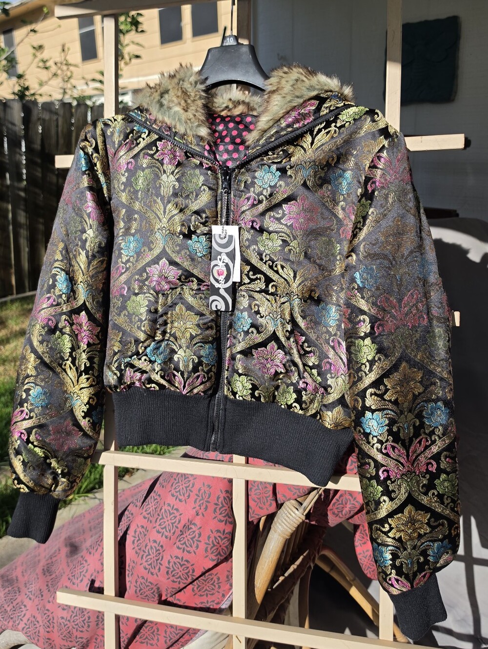 NEW REVERSIBLE Brocade Bomber Jacket Juniors XL/womens M